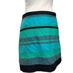 Loft Textured Pencil Skirt Black Teal Green Striped Lined Back Zip Size 8